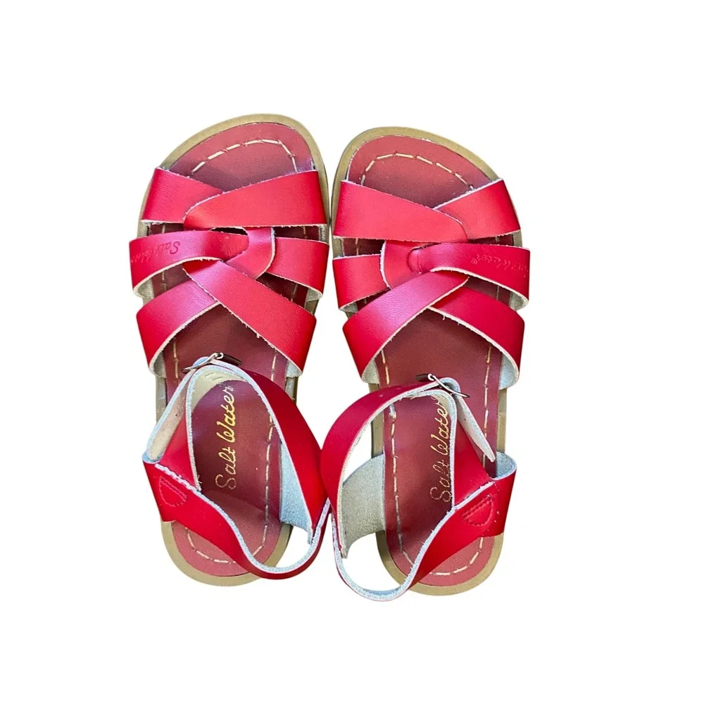 Salt Water Sandals by Hoy Shoe Retro Red Leather Woven Strappy Sandals Kids‎ 13